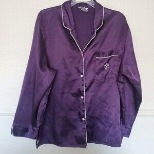 Kathryn‎ Satin Pajama Top 90's Vintage Purple Fabric Covered Buttons Elegant